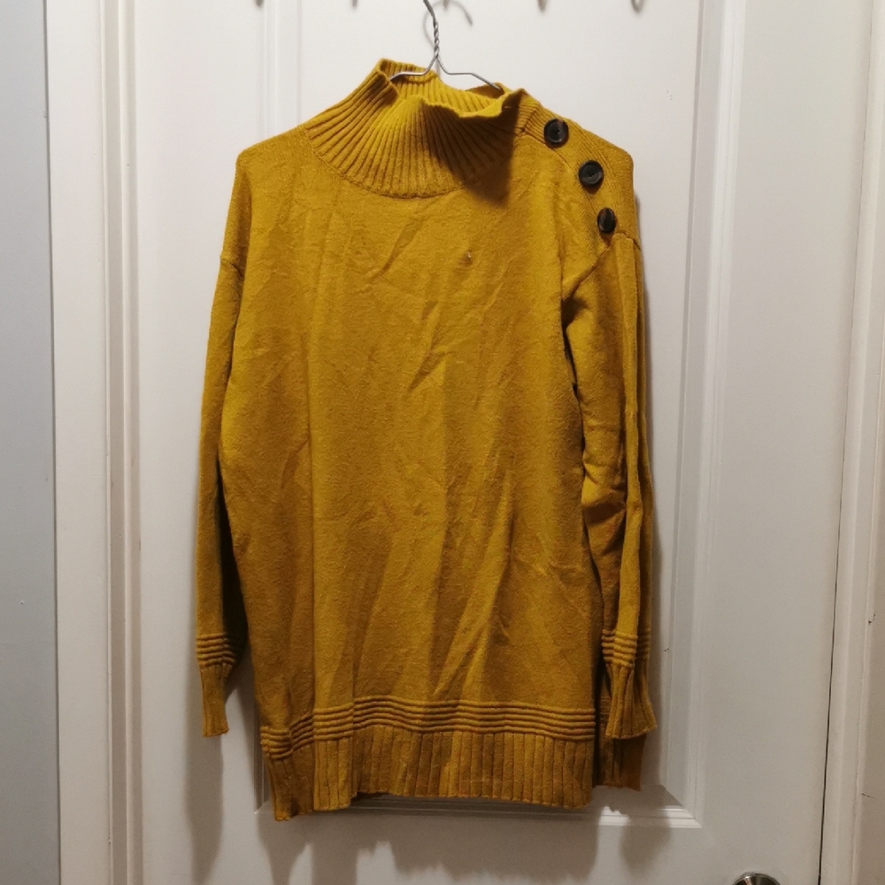 Anthropologie Yellow Margarita Tunic‎ Mock neck Sweater with Button Details